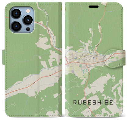 【留辺蘂（北海道）】地図柄iPhoneケース（手帳タイプ）ナチュラル・iPhone 13 Pro Max 用