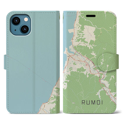 【留萌（北海道）】地図柄iPhoneケース（手帳タイプ）ナチュラル・iPhone 13 用
