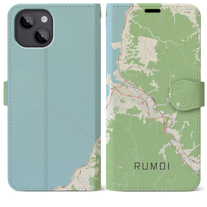 【留萌（北海道）】地図柄iPhoneケース（手帳タイプ）ナチュラル・iPhone 14 Plus 用