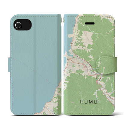 【留萌（北海道）】地図柄iPhoneケース（手帳タイプ）ナチュラル・iPhone SE（第3 / 第2世代） / 8 / 7 / 6s / 6 用