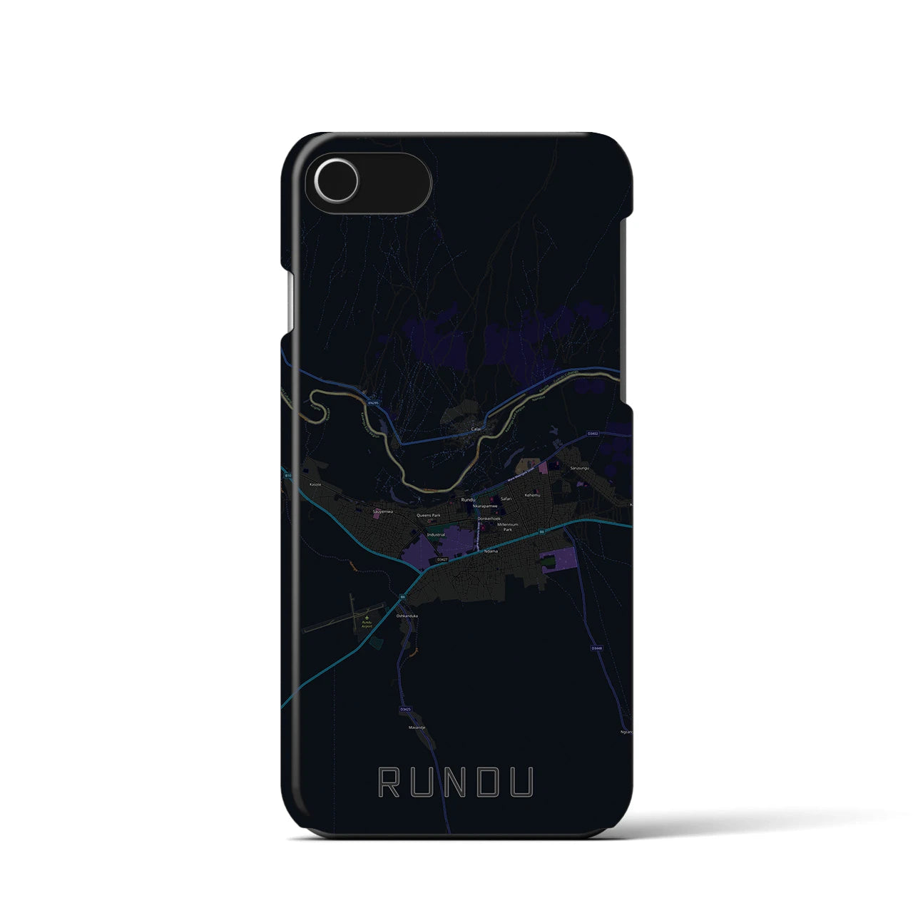 【ルンドゥ】地図柄iPhoneケース（バックカバータイプ・ブラック）iPhone SE（第3 / 第2世代） / 8 / 7 / 6s / 6 用