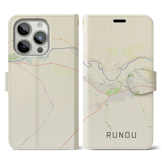 【ルンドゥ】地図柄iPhoneケース（手帳両面タイプ・ナチュラル）iPhone 15 Pro 用