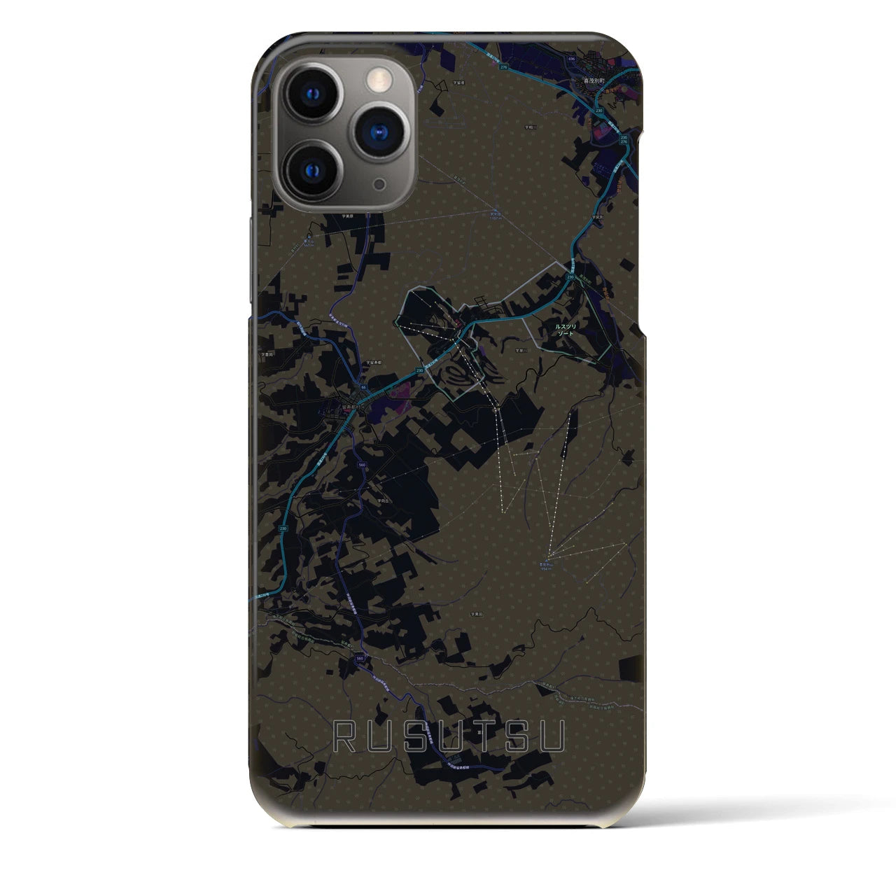 【留寿都】地図柄iPhoneケース（バックカバータイプ・ブラック）iPhone 11 Pro Max 用