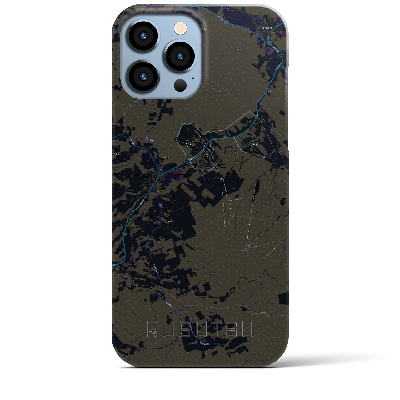 【留寿都】地図柄iPhoneケース（バックカバータイプ・ブラック）iPhone 13 Pro Max 用