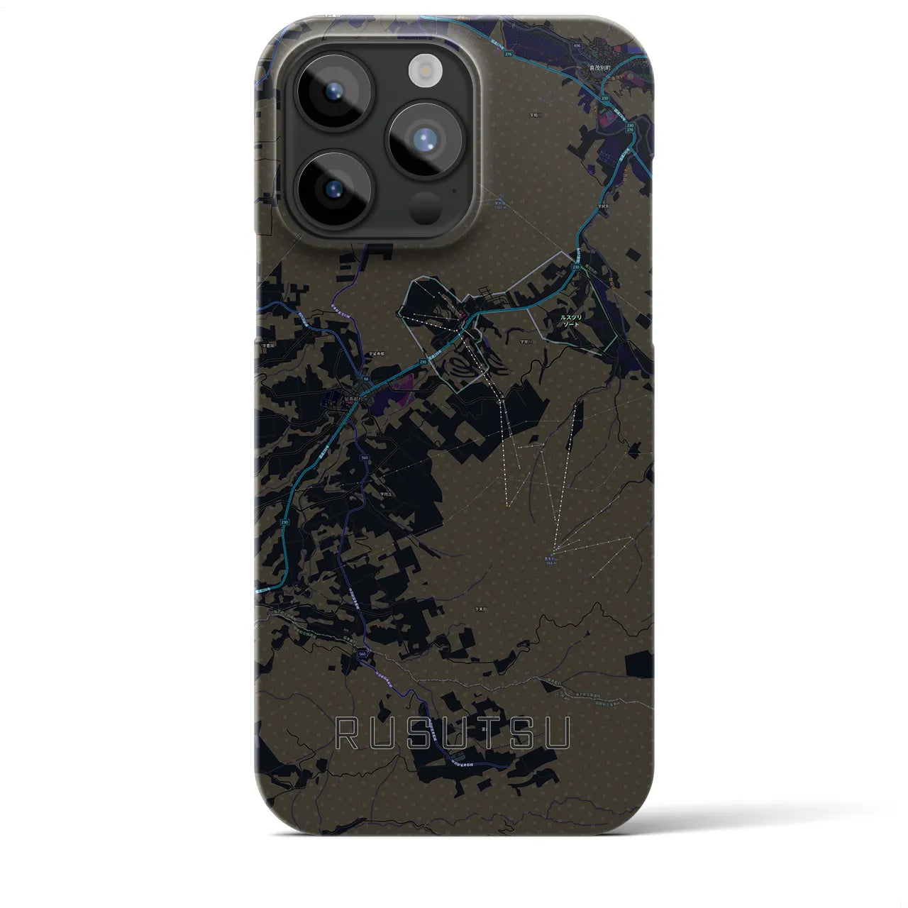 【留寿都】地図柄iPhoneケース（バックカバータイプ・ブラック）iPhone 15 Pro Max 用