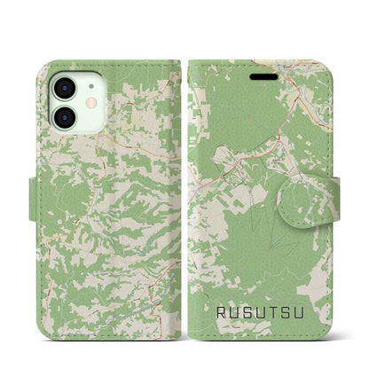 【留寿都（北海道）】地図柄iPhoneケース（手帳タイプ）ナチュラル・iPhone 12 mini 用