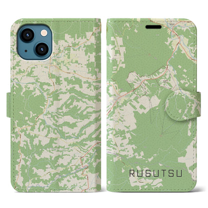 【留寿都（北海道）】地図柄iPhoneケース（手帳タイプ）ナチュラル・iPhone 13 用