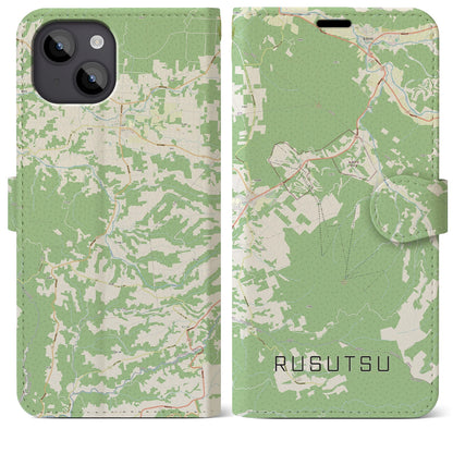 【留寿都（北海道）】地図柄iPhoneケース（手帳タイプ）ナチュラル・iPhone 14 Plus 用