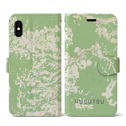 【留寿都（北海道）】地図柄iPhoneケース（手帳タイプ）ナチュラル・iPhone XS / X 用