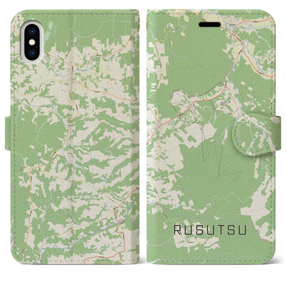 【留寿都（北海道）】地図柄iPhoneケース（手帳タイプ）ナチュラル・iPhone XS Max 用