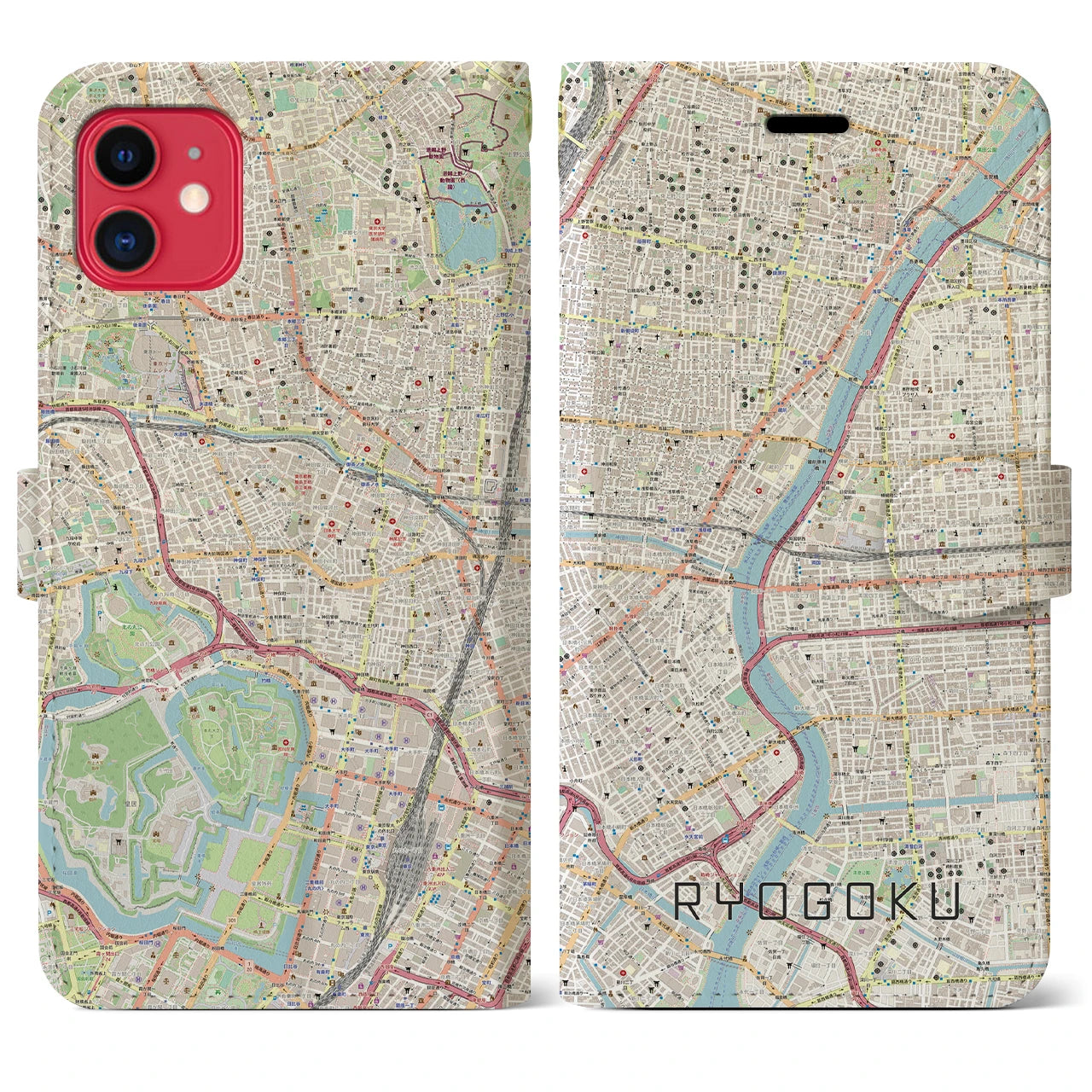 【両国】地図柄iPhoneケース（手帳両面タイプ・ナチュラル）iPhone 11 用