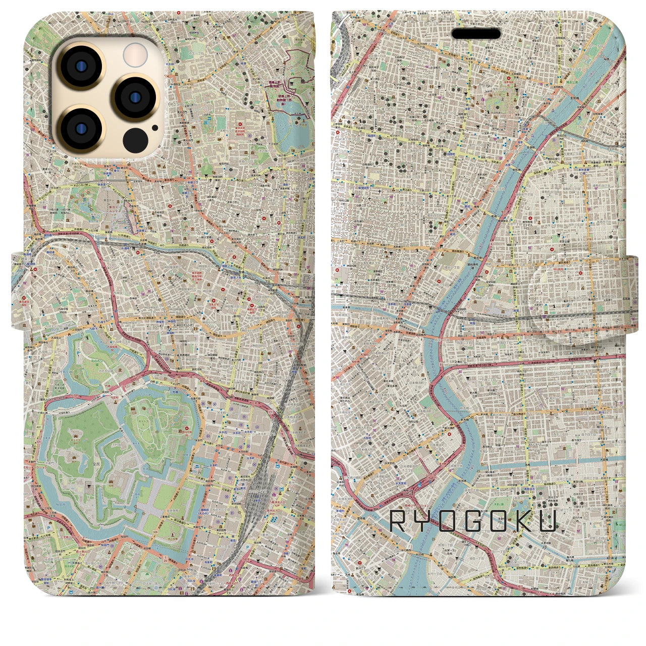 【両国】地図柄iPhoneケース（手帳両面タイプ・ナチュラル）iPhone 12 Pro Max 用