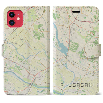 【龍ケ崎（茨城県）】地図柄iPhoneケース（手帳タイプ）ナチュラル・iPhone 11 用