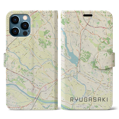 【龍ケ崎（茨城県）】地図柄iPhoneケース（手帳タイプ）ナチュラル・iPhone 12 / 12 Pro 用