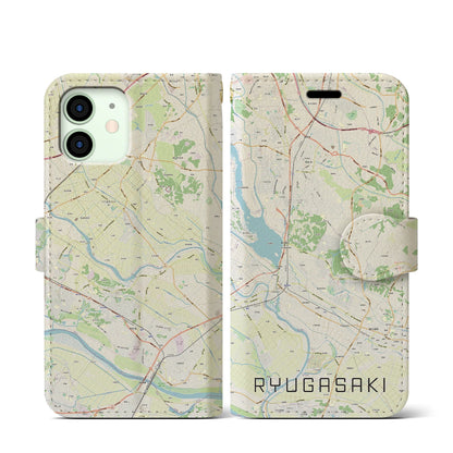 【龍ケ崎（茨城県）】地図柄iPhoneケース（手帳タイプ）ナチュラル・iPhone 12 mini 用