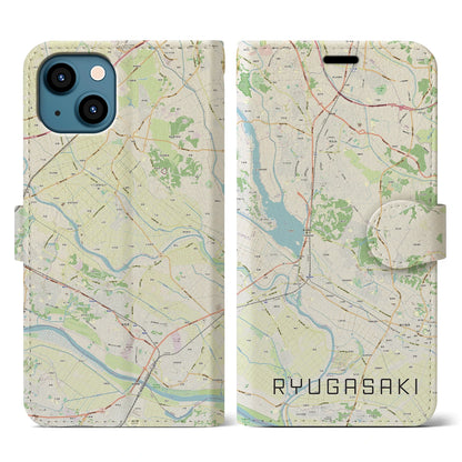 【龍ケ崎（茨城県）】地図柄iPhoneケース（手帳タイプ）ナチュラル・iPhone 13 用