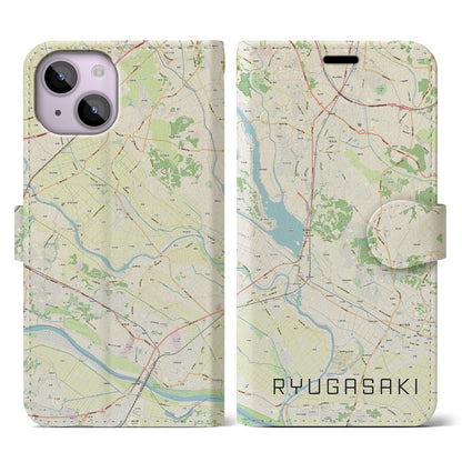 【龍ケ崎（茨城県）】地図柄iPhoneケース（手帳タイプ）ナチュラル・iPhone 14 用