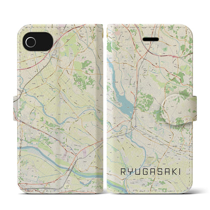 【龍ケ崎（茨城県）】地図柄iPhoneケース（手帳タイプ）ナチュラル・iPhone SE（第3 / 第2世代） / 8 / 7 / 6s / 6 用
