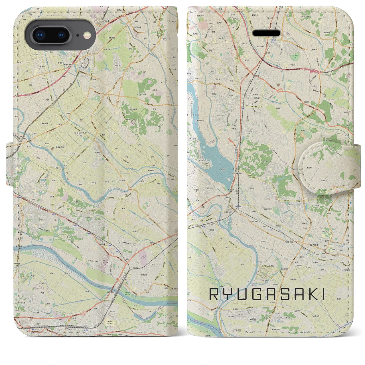【龍ケ崎】地図柄iPhoneケース（手帳両面タイプ・ナチュラル）iPhone 8Plus /7Plus / 6sPlus / 6Plus 用