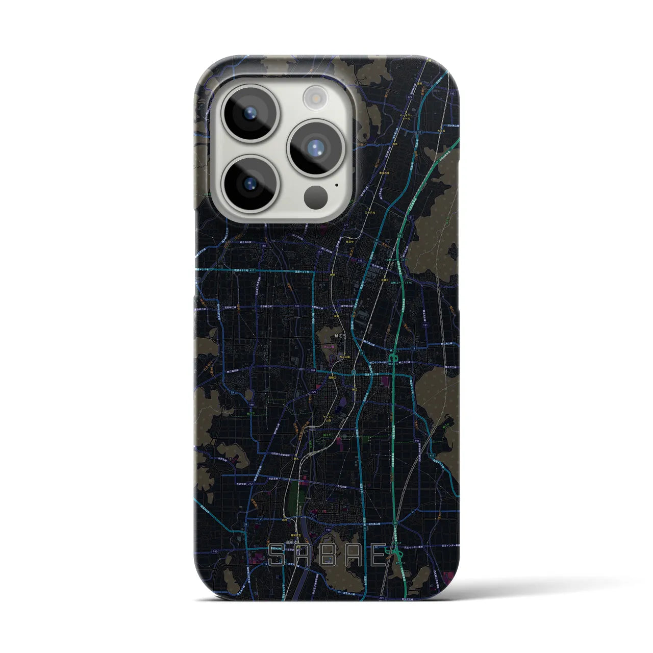 【鯖江】地図柄iPhoneケース（バックカバータイプ・ブラック）iPhone 15 Pro 用