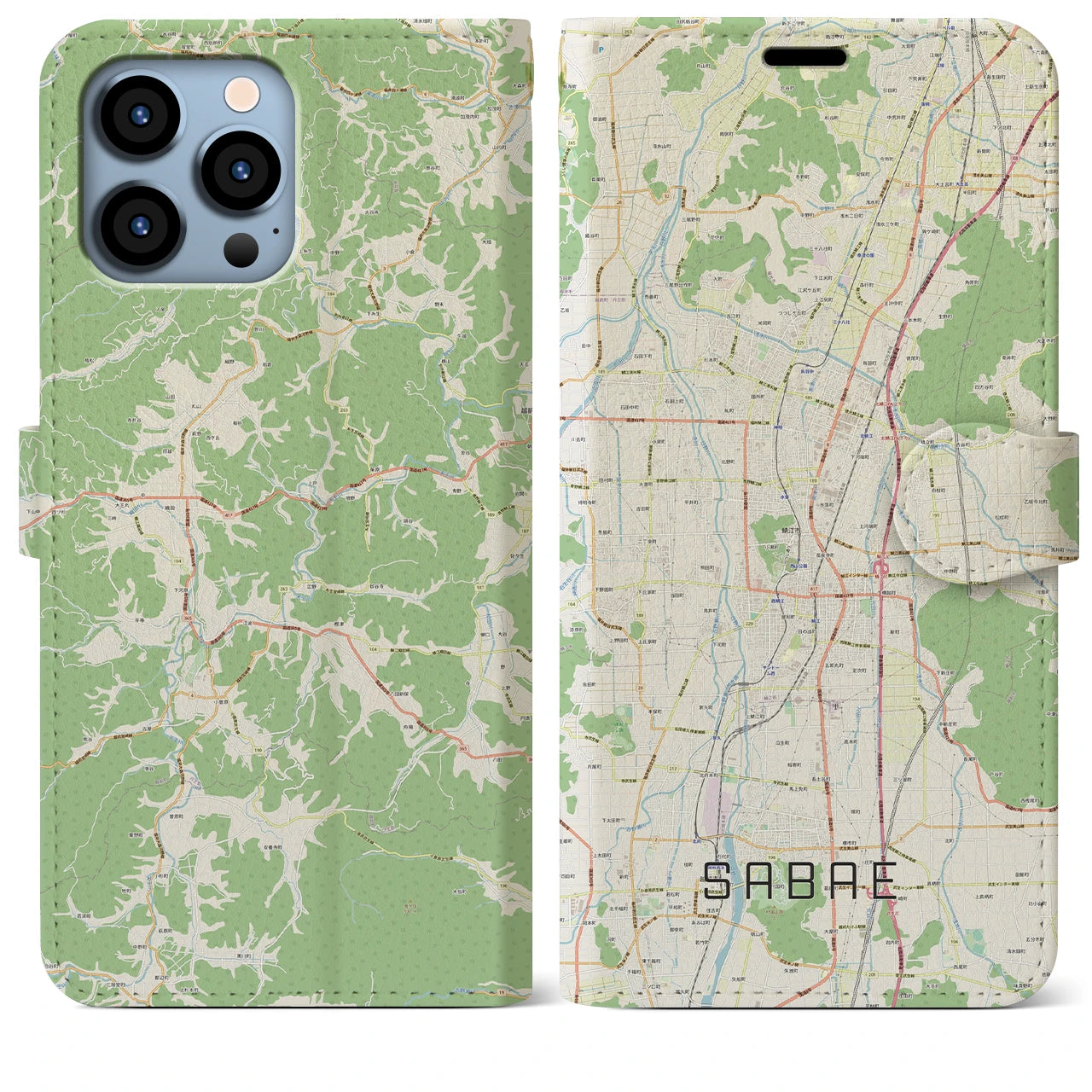 【鯖江】地図柄iPhoneケース（手帳両面タイプ・ナチュラル）iPhone 13 Pro Max 用