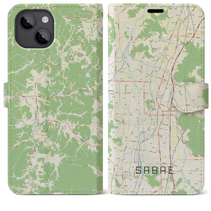 【鯖江（福井県）】地図柄iPhoneケース（手帳タイプ）ナチュラル・iPhone 14 Plus 用
