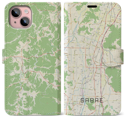 【鯖江（福井県）】地図柄iPhoneケース（手帳タイプ）ナチュラル・iPhone 15 Plus 用