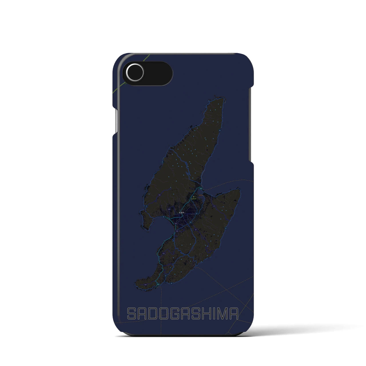 【佐渡島】地図柄iPhoneケース（バックカバータイプ・ブラック）iPhone SE（第3 / 第2世代） / 8 / 7 / 6s / 6 用