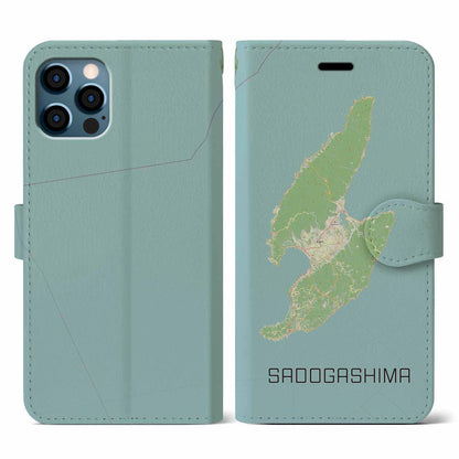 【佐渡島（新潟県）】地図柄iPhoneケース（手帳タイプ）ナチュラル・iPhone 12 / 12 Pro 用
