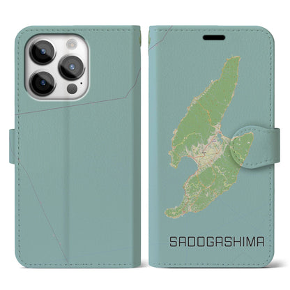 【佐渡島（新潟県）】地図柄iPhoneケース（手帳タイプ）ナチュラル・iPhone 14 Pro 用