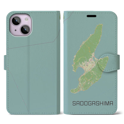 【佐渡島（新潟県）】地図柄iPhoneケース（手帳タイプ）ナチュラル・iPhone 14 用