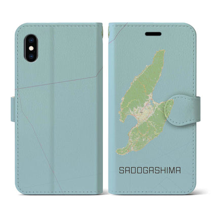 【佐渡島（新潟県）】地図柄iPhoneケース（手帳タイプ）ナチュラル・iPhone XS / X 用