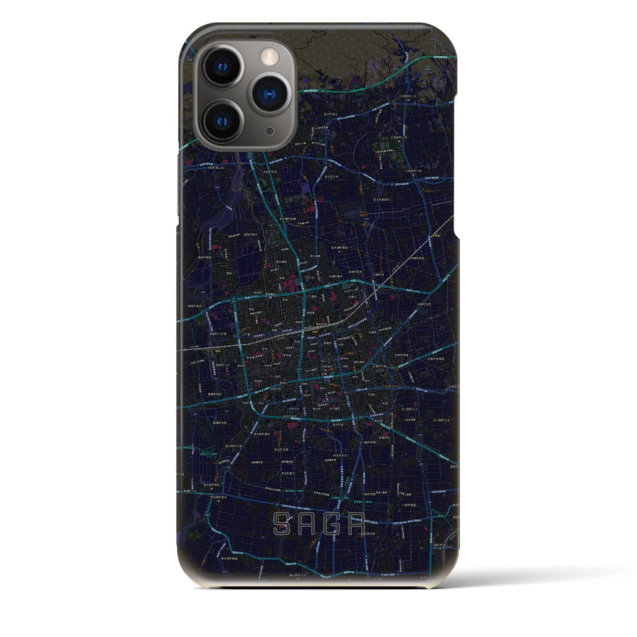 【佐賀2】地図柄iPhoneケース（バックカバータイプ・ブラック）iPhone 11 Pro Max 用