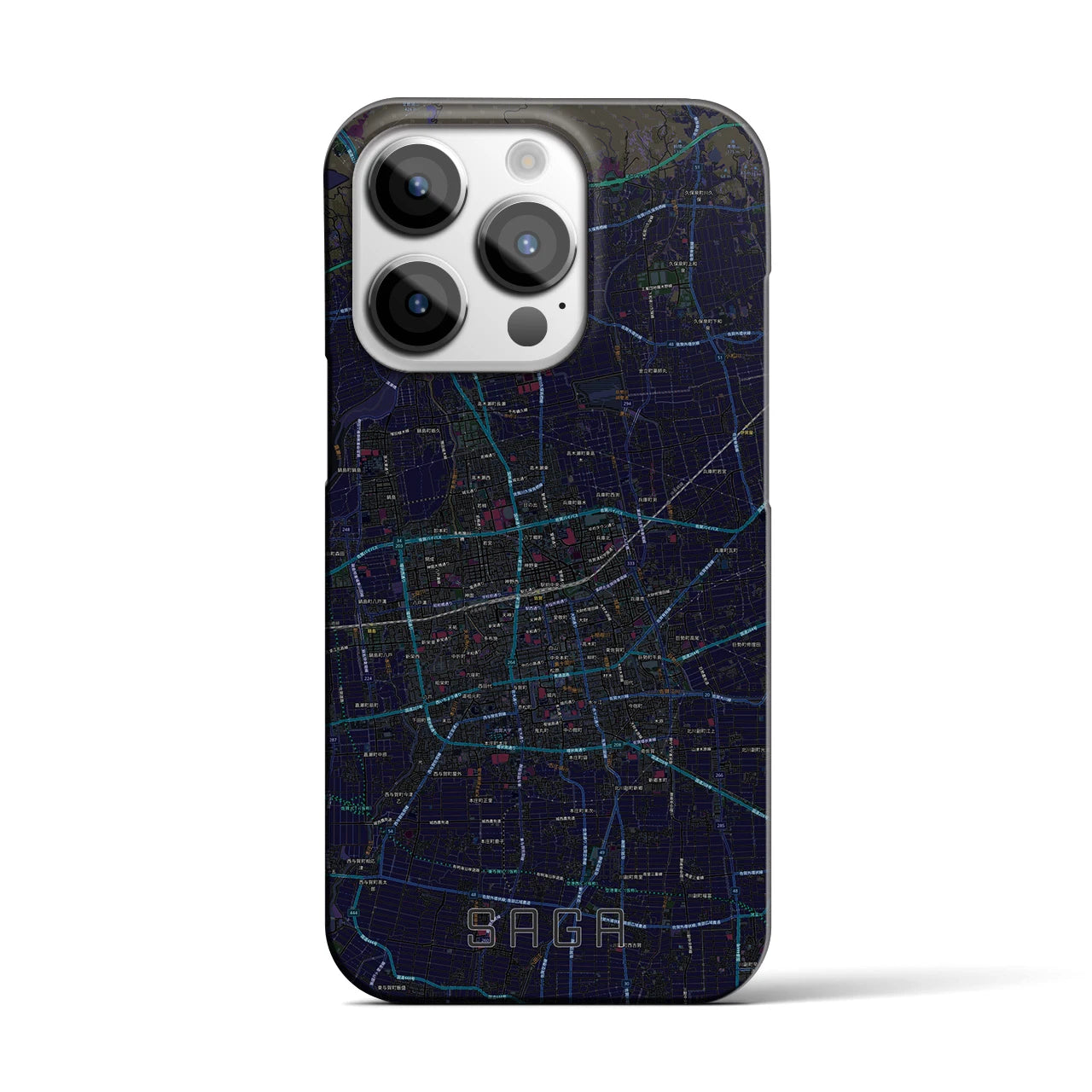 【佐賀2】地図柄iPhoneケース（バックカバータイプ・ブラック）iPhone 14 Pro 用