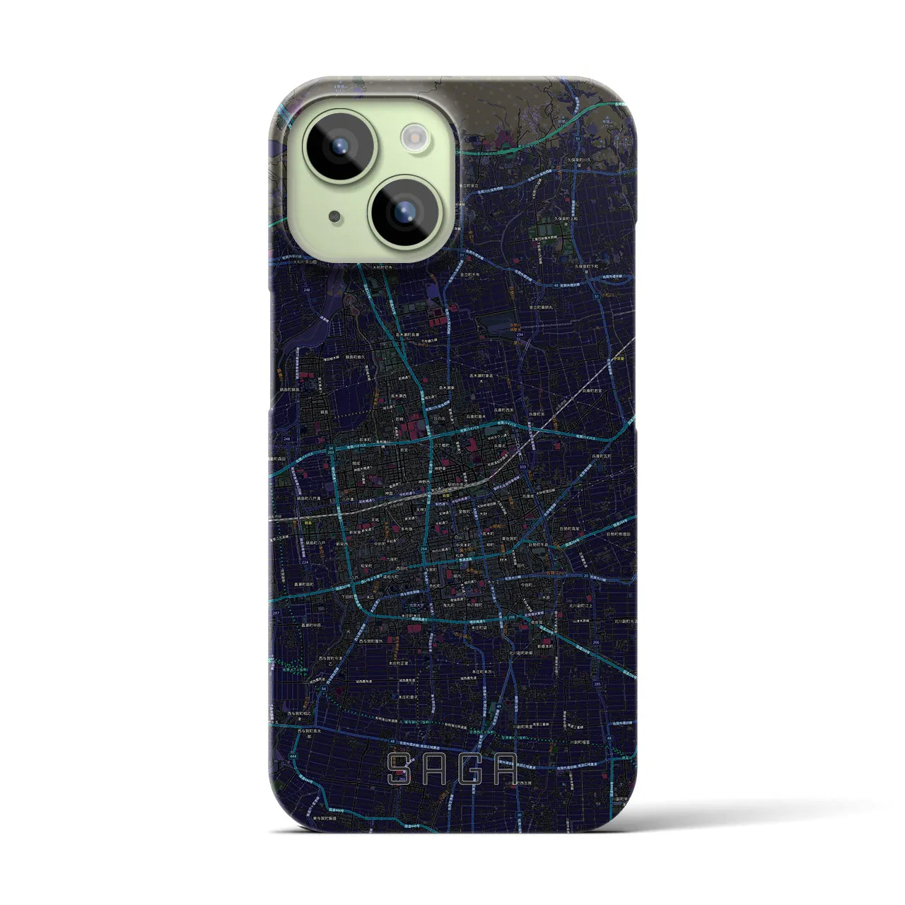 【佐賀2】地図柄iPhoneケース（バックカバータイプ・ブラック）iPhone 15 用