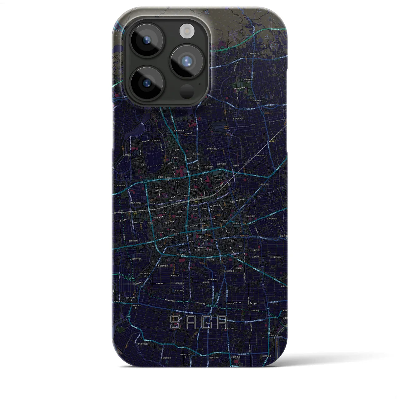 【佐賀2】地図柄iPhoneケース（バックカバータイプ・ブラック）iPhone 15 Pro Max 用