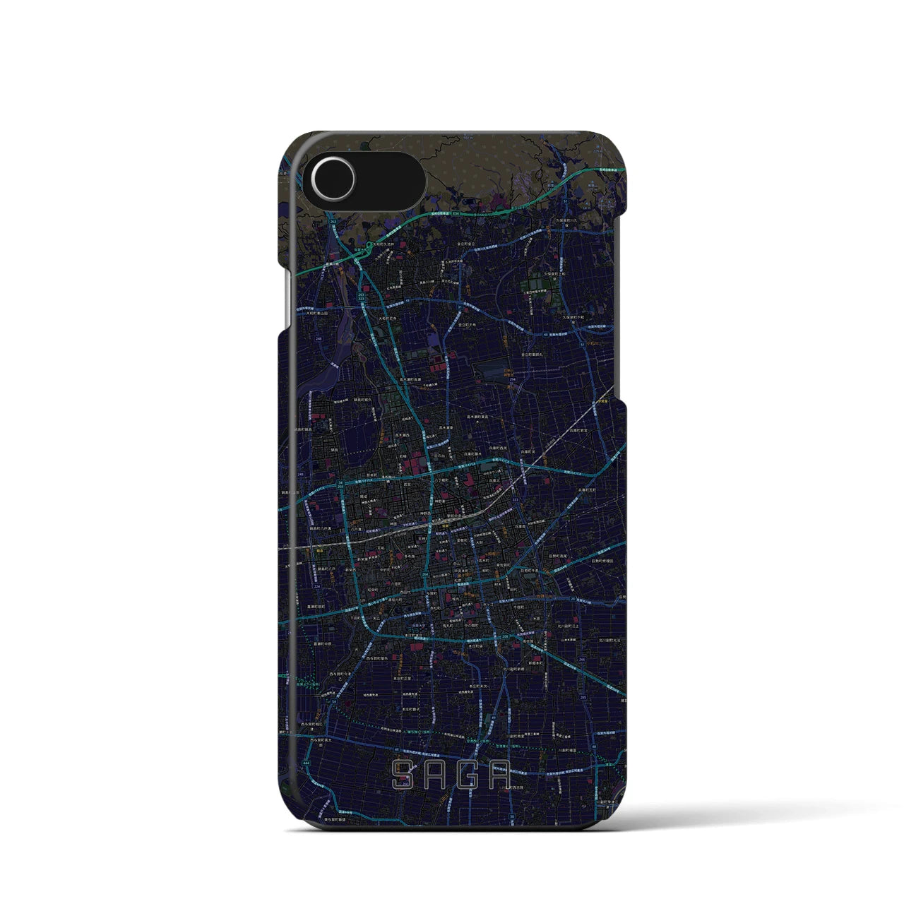 【佐賀2】地図柄iPhoneケース（バックカバータイプ・ブラック）iPhone SE（第3 / 第2世代） / 8 / 7 / 6s / 6 用