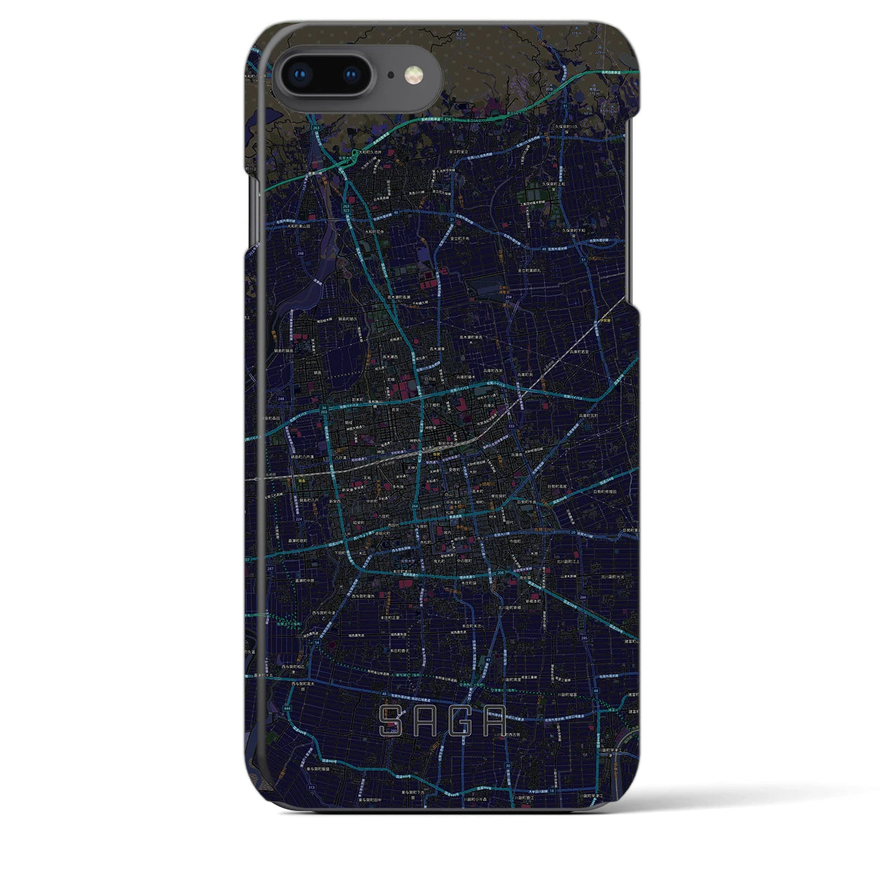 【佐賀2】地図柄iPhoneケース（バックカバータイプ・ブラック）iPhone 8Plus /7Plus / 6sPlus / 6Plus 用