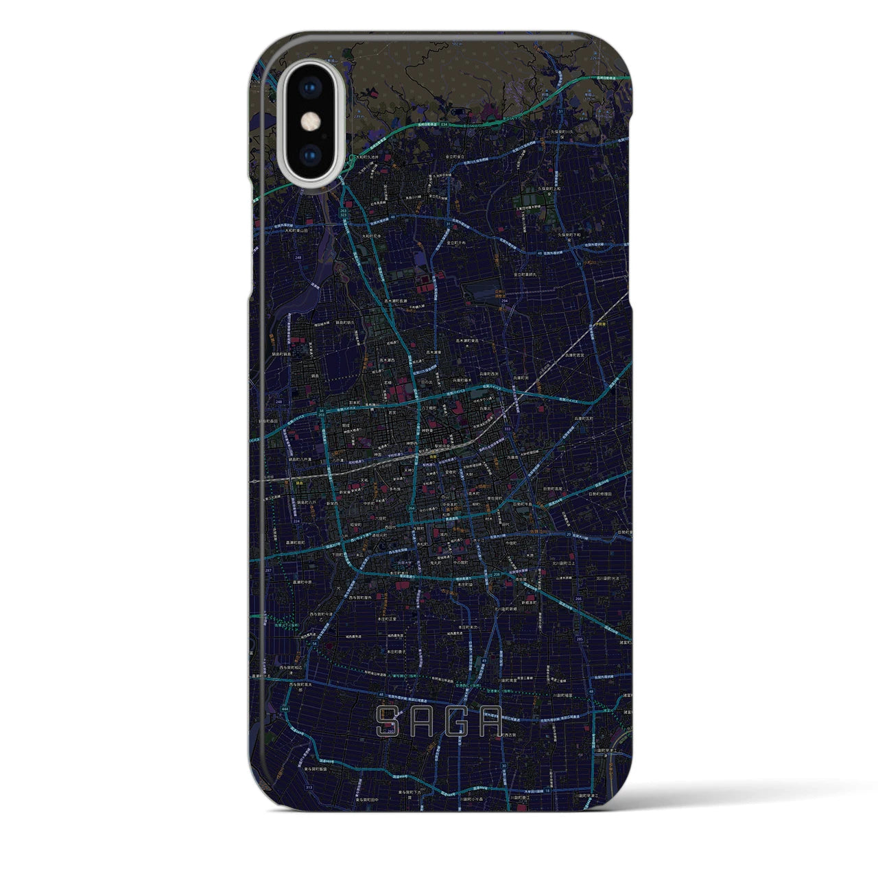 【佐賀2】地図柄iPhoneケース（バックカバータイプ・ブラック）iPhone XS Max 用