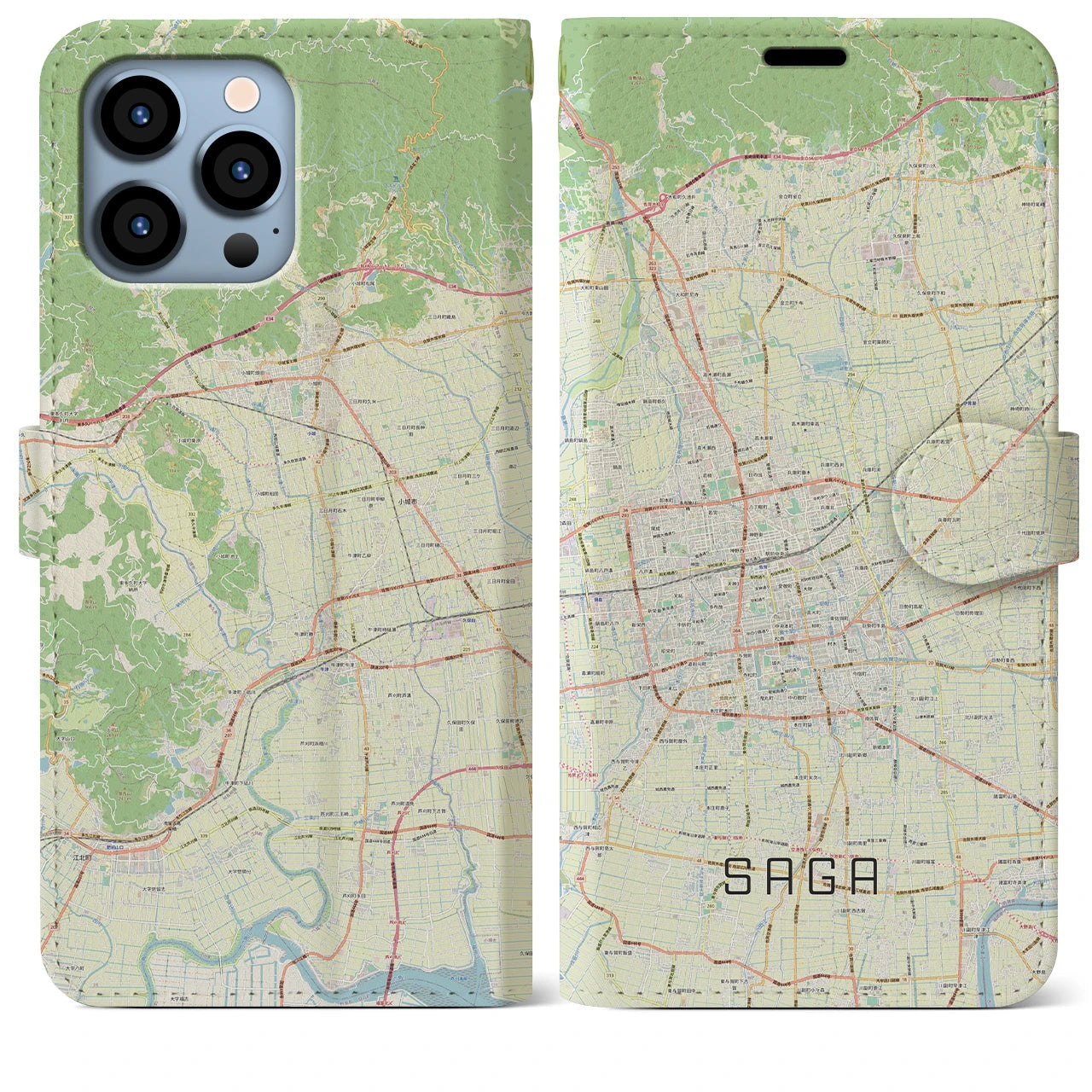 【佐賀2】地図柄iPhoneケース（手帳両面タイプ・ナチュラル）iPhone 13 Pro Max 用