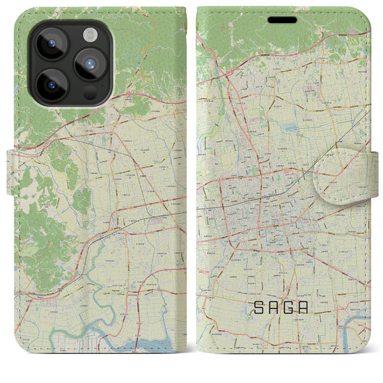 【佐賀2】地図柄iPhoneケース（手帳両面タイプ・ナチュラル）iPhone 15 Pro Max 用