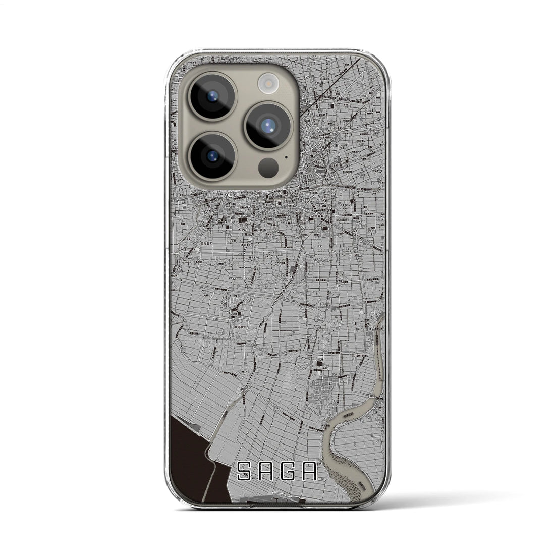 【佐賀】地図柄iPhoneケース（クリアタイプ・モノトーン）iPhone 15 Pro 用