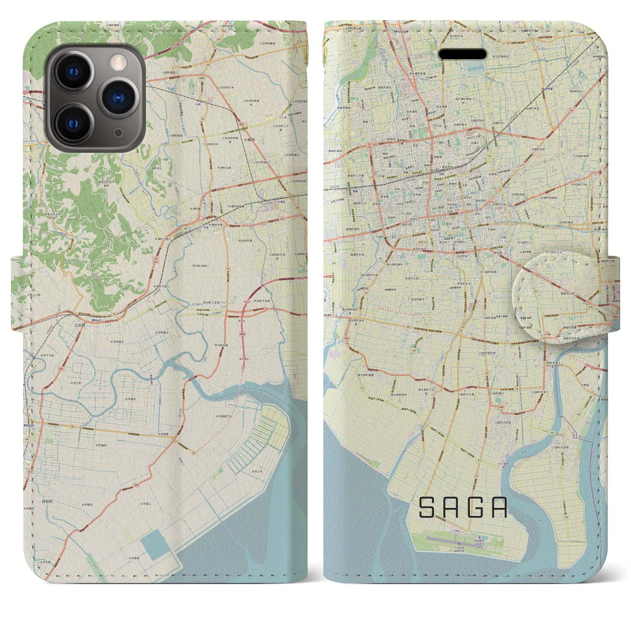 【佐賀】地図柄iPhoneケース（手帳両面タイプ・ナチュラル）iPhone 11 Pro Max 用