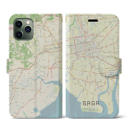 【佐賀（佐賀県）】地図柄iPhoneケース（手帳タイプ）ナチュラル・iPhone 11 Pro 用