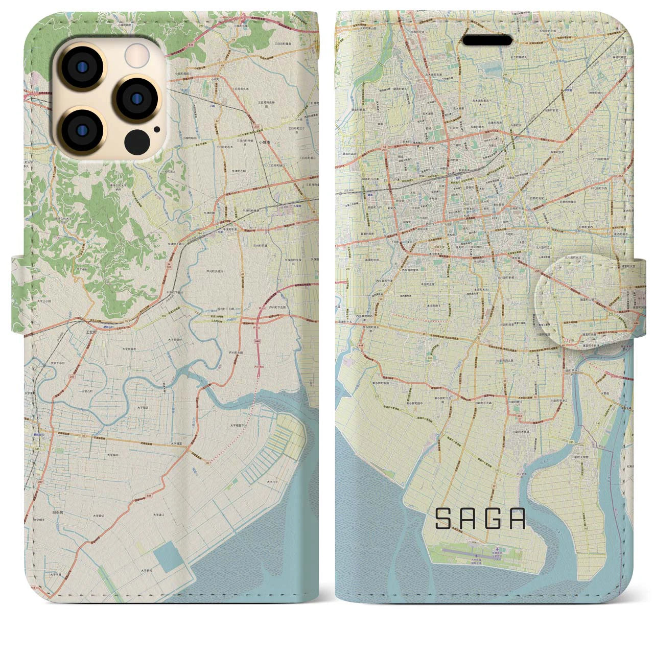 【佐賀】地図柄iPhoneケース（手帳両面タイプ・ナチュラル）iPhone 12 Pro Max 用