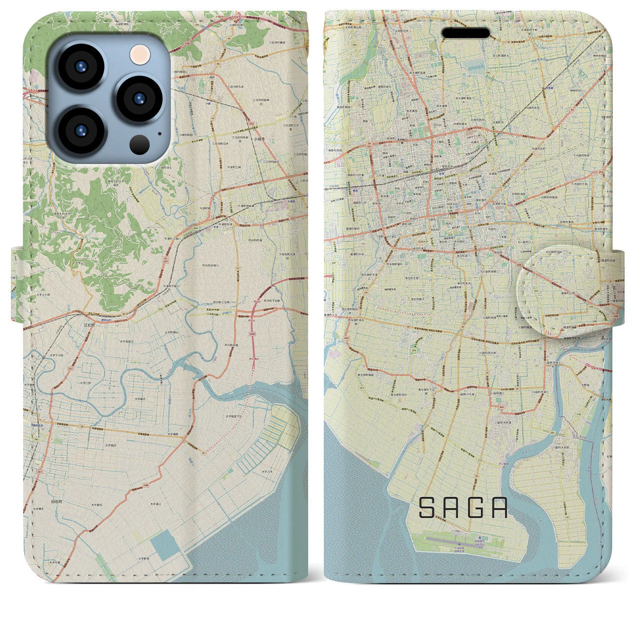 【佐賀】地図柄iPhoneケース（手帳両面タイプ・ナチュラル）iPhone 13 Pro Max 用