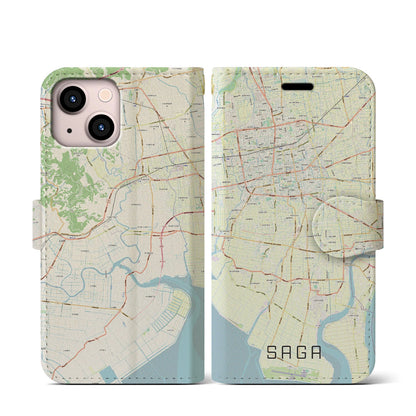 【佐賀（佐賀県）】地図柄iPhoneケース（手帳タイプ）ナチュラル・iPhone 13 mini 用