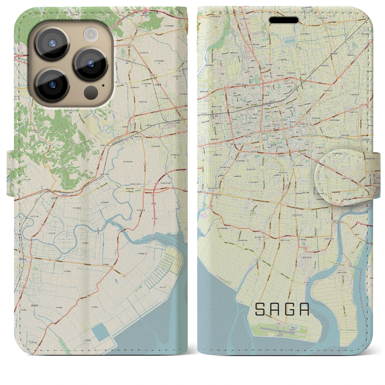 【佐賀】地図柄iPhoneケース（手帳両面タイプ・ナチュラル）iPhone 14 Pro Max 用