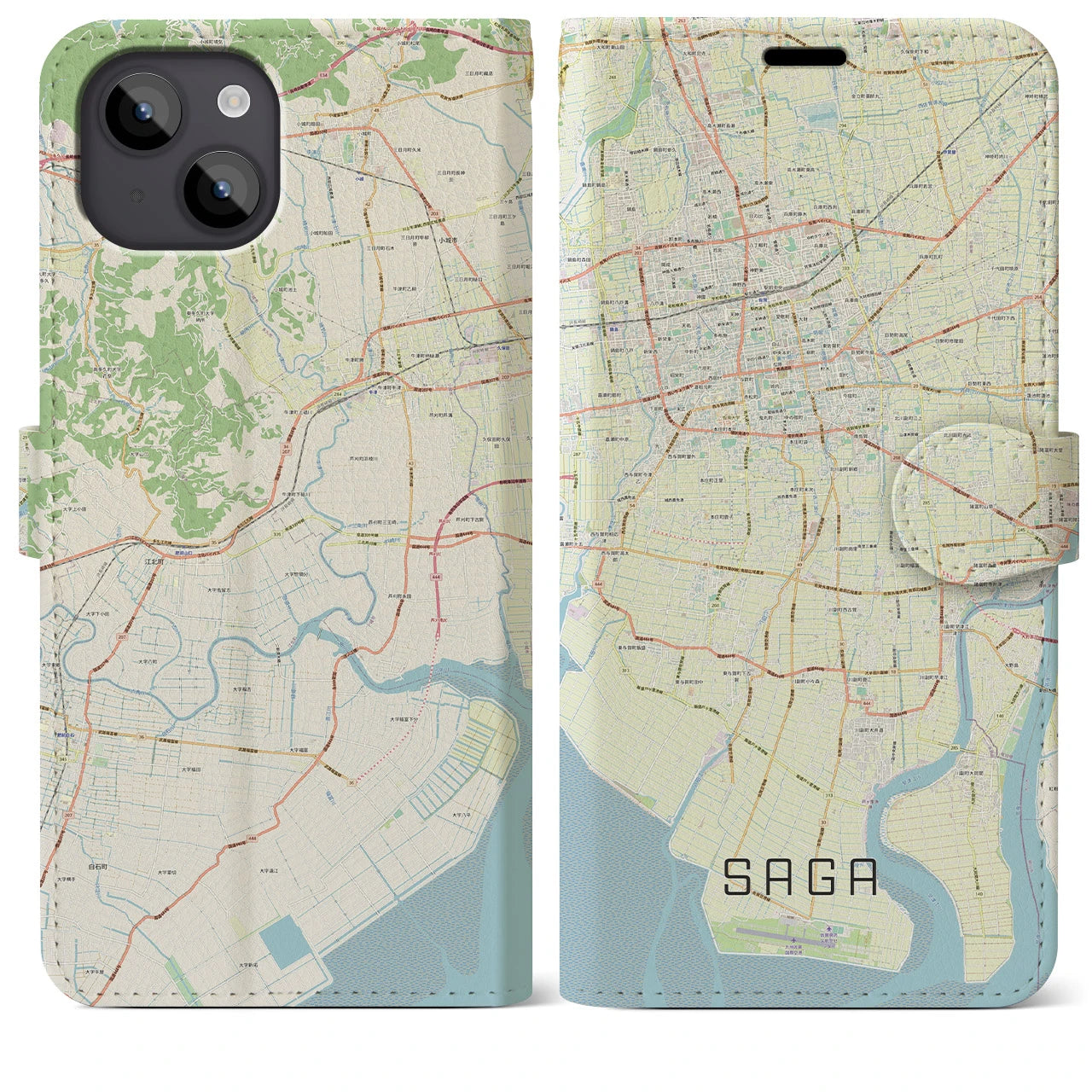 【佐賀】地図柄iPhoneケース（手帳両面タイプ・ナチュラル）iPhone 14 Plus 用