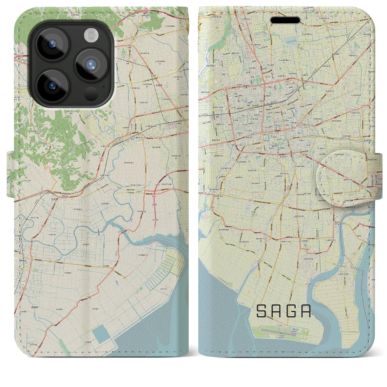 【佐賀】地図柄iPhoneケース（手帳両面タイプ・ナチュラル）iPhone 15 Pro Max 用